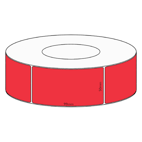 50x99mm Red Direct Thermal Permanent Label, 1450 per roll, 76mm core