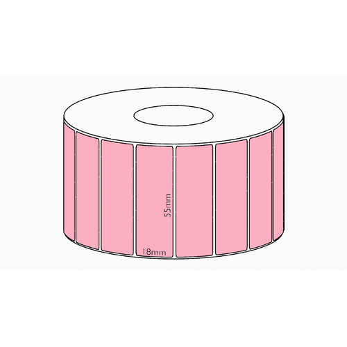 55x18mm Pink Direct Thermal Permanent Label, 2400 per roll, 38mm core