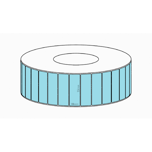 55x18mm Blue Direct Thermal Permanent Label, 7150 per roll, 76mm core