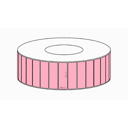 55x18mm Pink Direct Thermal Permanent Label, 7150 per roll, 76mm core