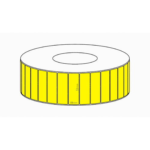 55x18mm Yellow Direct Thermal Permanent Label, 7150 per roll, 76mm core