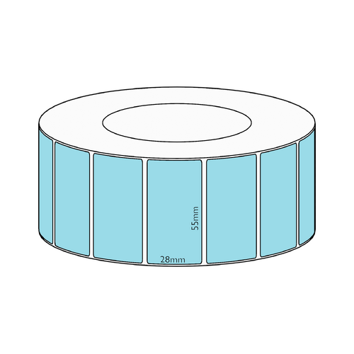 55x28mm Blue Direct Thermal Permanent Label, 4850 per roll, 76mm core