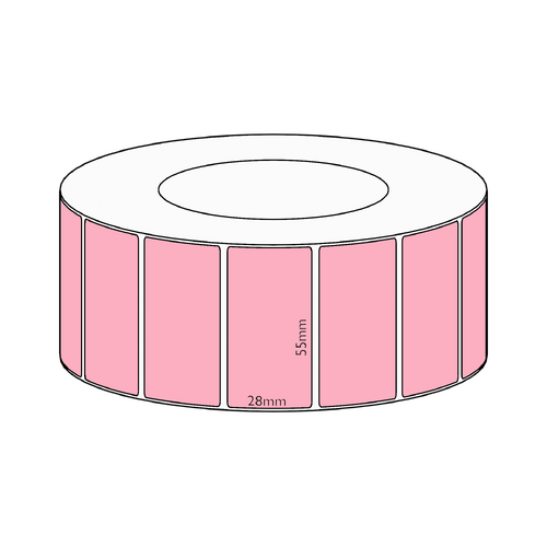 55x28mm Pink Direct Thermal Permanent Label, 4850 per roll, 76mm core