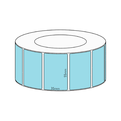 55x35mm Blue Direct Thermal Permanent Label, 3950 per roll, 76mm core