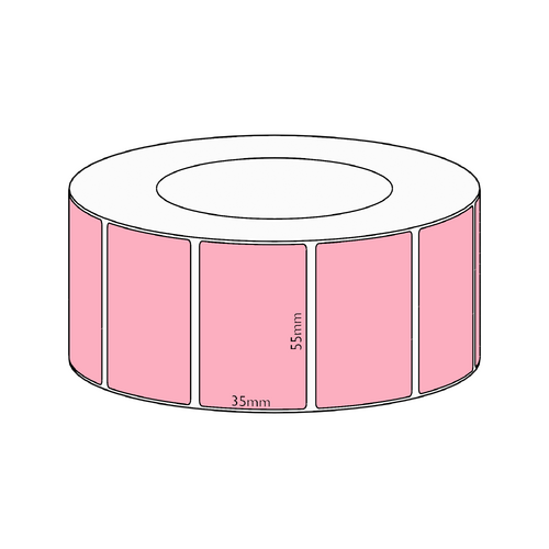 55x35mm Pink Direct Thermal Permanent Label, 3950 per roll, 76mm core