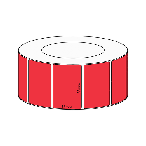 55x35mm Red Direct Thermal Permanent Label, 3950 per roll, 76mm core