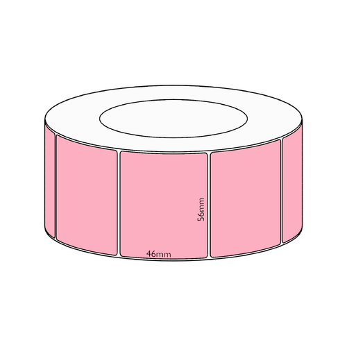 56x46mm Pink Direct Thermal Permanent Label, 3050 per roll, 76mm core