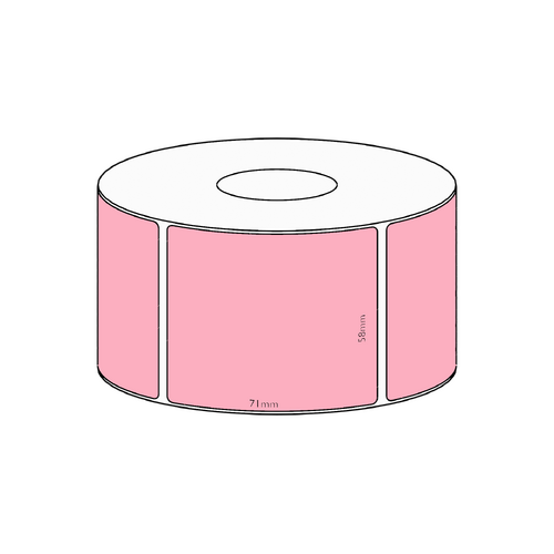 58x71mm Pink Direct Thermal Permanent Label, 2050 per roll, 76mm core