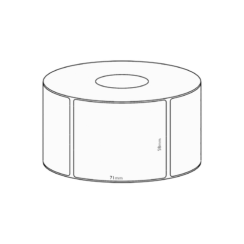 58x71mm Direct Thermal Permanent Label, 2050 per roll, 76mm core