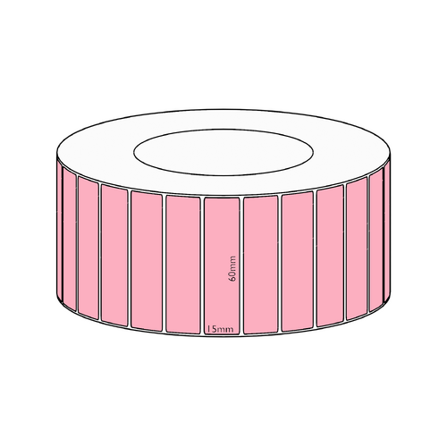 60x15mm Pink Direct Thermal Permanent Label, 8350 per roll, 76mm core