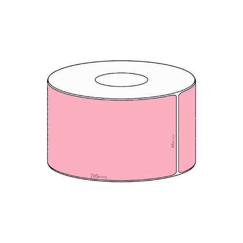 60x200mm Pink Direct Thermal Permanent Label, 250 per roll, 38mm core