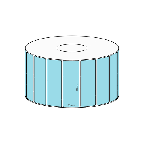 60x20mm Blue Direct Thermal Permanent Label, 2150 per roll, 38mm core