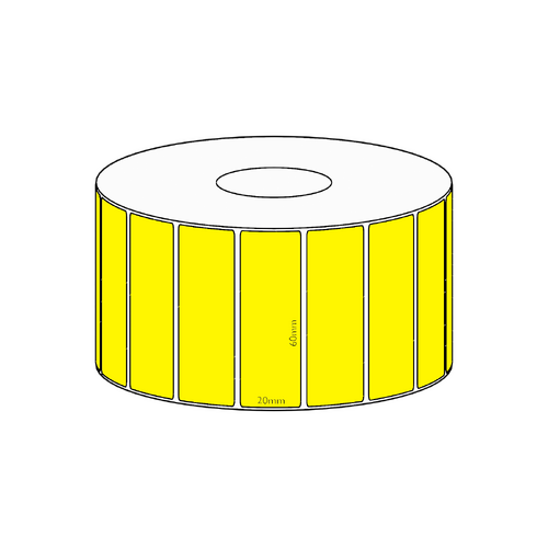 60x20mm Yellow Direct Thermal Permanent Label, 2150 per roll, 38mm core