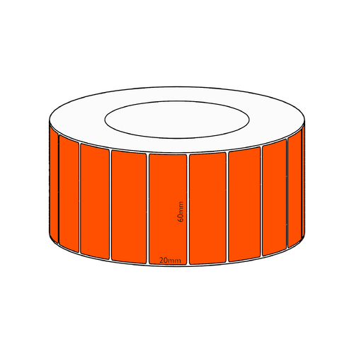 60x20mm Orange Direct Thermal Permanent Label, 6500 per roll, 76mm core