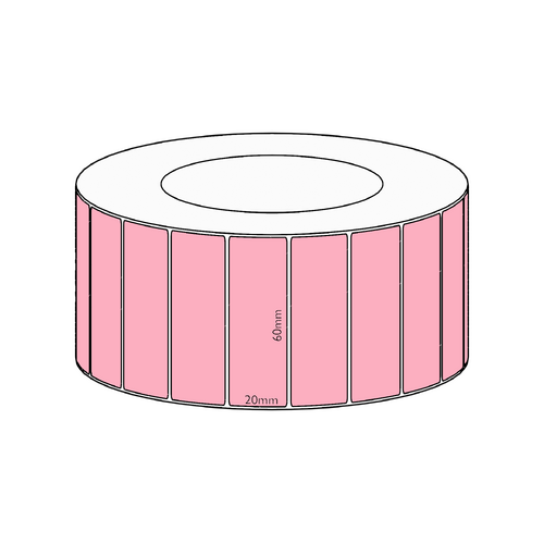 60x20mm Pink Direct Thermal Permanent Label, 6500 per roll, 76mm core