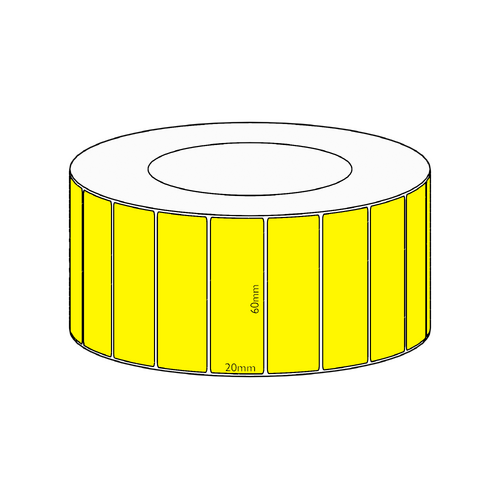 60x20mm Yellow Direct Thermal Permanent Label, 6500 per roll, 76mm core