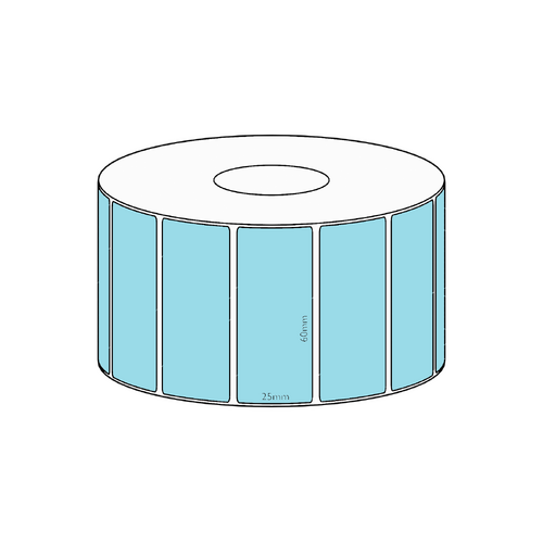 60x25mm Blue Direct Thermal Permanent Label, 1800 per roll, 38mm core