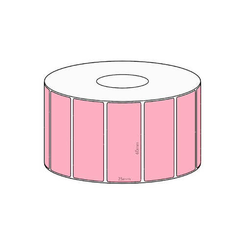 60x25mm Pink Direct Thermal Permanent Label, 1800 per roll, 38mm core