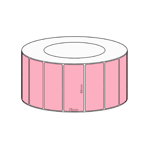 60x25mm Pink Direct Thermal Permanent Label, 5350 per roll, 76mm core