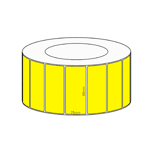 60x25mm Yellow Direct Thermal Permanent Label, 5350 per roll, 76mm core