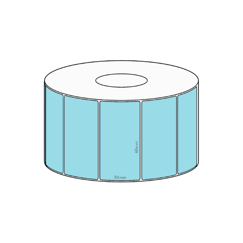 60x30mm Blue Direct Thermal Permanent Label, 1500 per roll, 38mm core