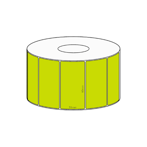 60x30mm Green Direct Thermal Permanent Label, 1500 per roll, 38mm core