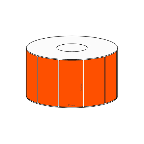 60x30mm Orange Direct Thermal Permanent Label, 1500 per roll, 38mm core