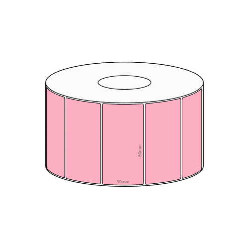 60x30mm Pink Direct Thermal Permanent Label, 1500 per roll, 38mm core