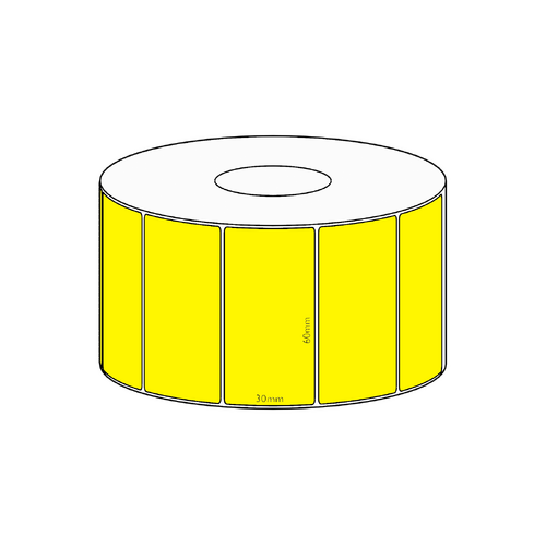 60x30mm Yellow Direct Thermal Permanent Label, 1500 per roll, 38mm core