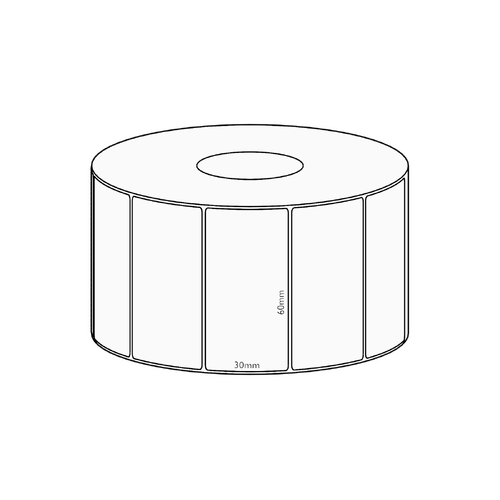 60x30mm Direct Thermal Permanent Label, 1500 per roll, 38mm core