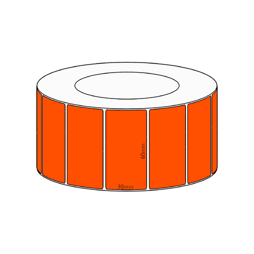 60x30mm Orange Direct Thermal Permanent Label, 4550 per roll, 76mm core