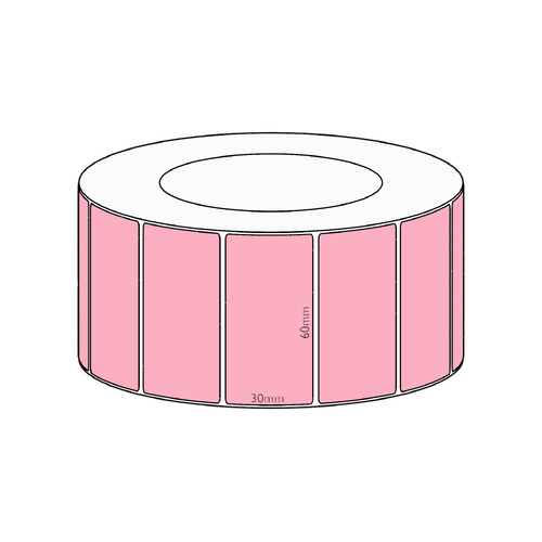 60x30mm Pink Direct Thermal Permanent Label, 4550 per roll, 76mm core