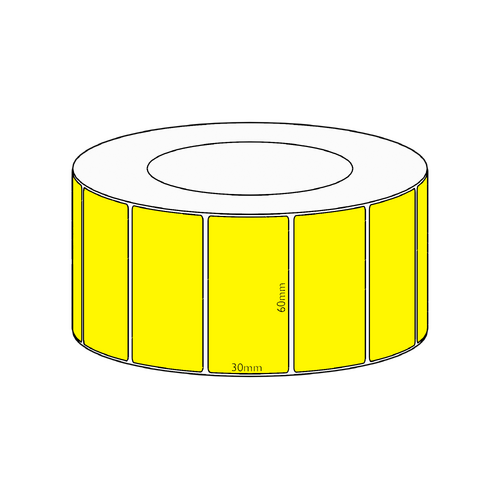 60x30mm Yellow Direct Thermal Permanent Label, 4550 per roll, 76mm core