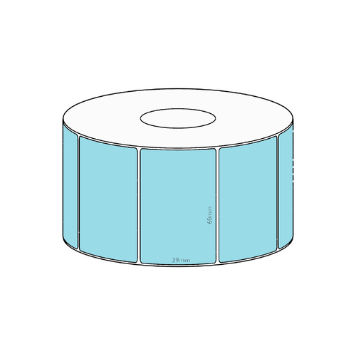 60x39mm Blue Direct Thermal Permanent Label, 1200 per roll, 38mm core