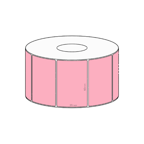 60x39mm Pink Direct Thermal Permanent Label, 1200 per roll, 38mm core