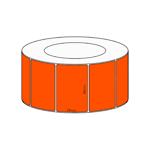 60x39mm Orange Direct Thermal Permanent Label, 3550 per roll, 76mm core