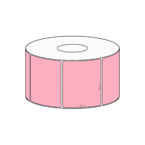 60x50mm Pink Direct Thermal Permanent Label, 950 per roll, 38mm core