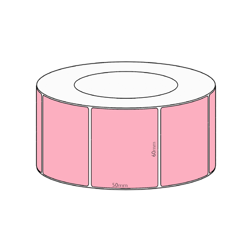 60x50mm Pink Direct Thermal Permanent Label, 2850 per roll, 76mm core