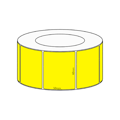 60x50mm Yellow Direct Thermal Permanent Label, 2850 per roll, 76mm core