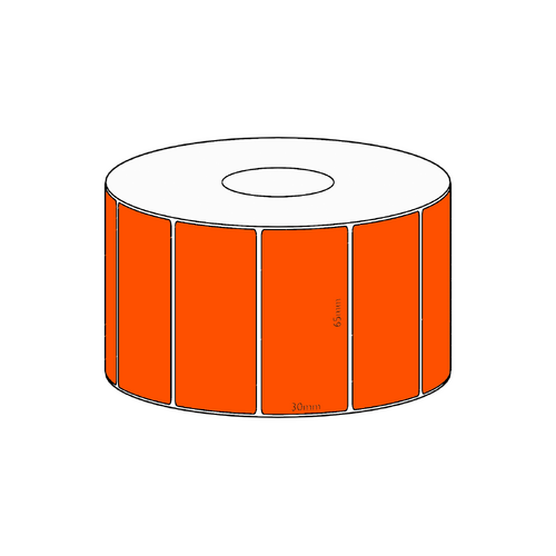 65x30mm Orange Direct Thermal Permanent Label, 1500 per roll, 38mm core