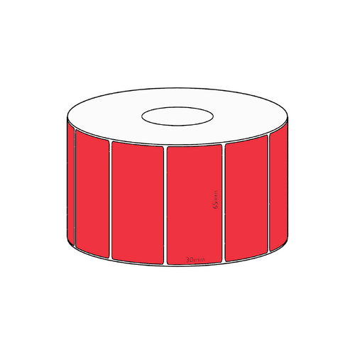 65x30mm Red Direct Thermal Permanent Label, 1500 per roll, 38mm core