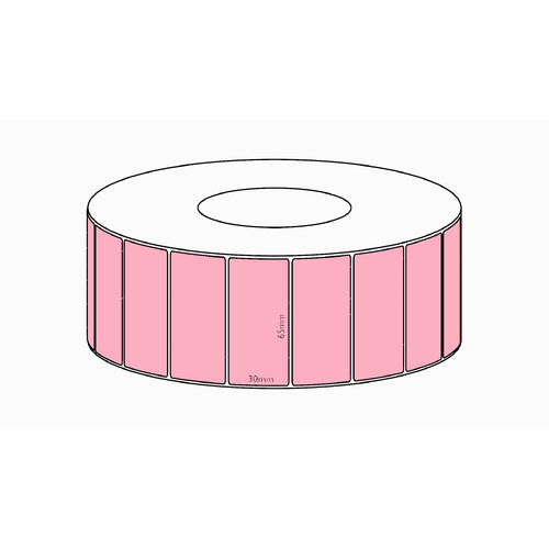 65x30mm Pink Direct Thermal Permanent Label, 4550 per roll, 76mm core