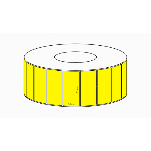 65x30mm Yellow Direct Thermal Permanent Label, 4550 per roll, 76mm core