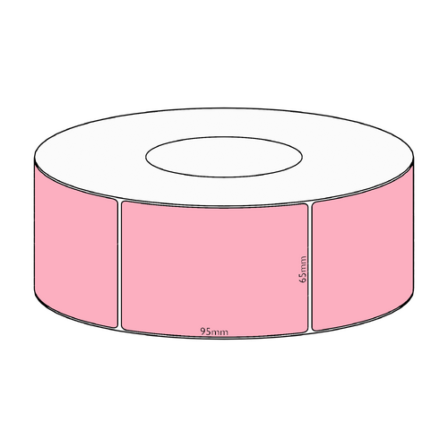 65x95mm Pink Direct Thermal Permanent Label, 1550 per roll, 76mm core