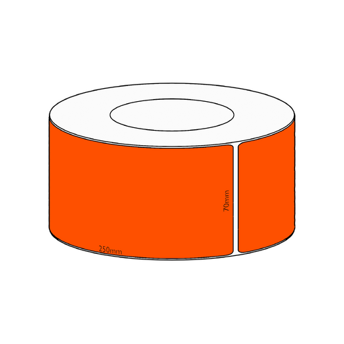 70x250mm Orange Direct Thermal Permanent Label, 600 per roll, 76mm core