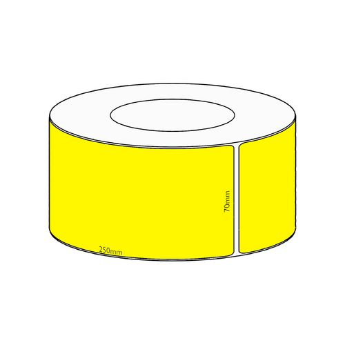 70x250mm Yellow Direct Thermal Permanent Label, 600 per roll, 76mm core