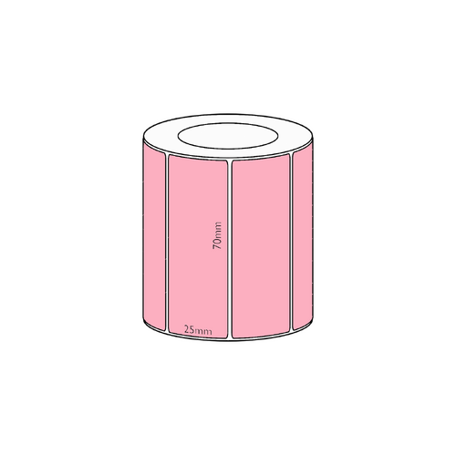 70x25mm Pink Direct Thermal Permanent Label, 1800 per roll, 38mm core