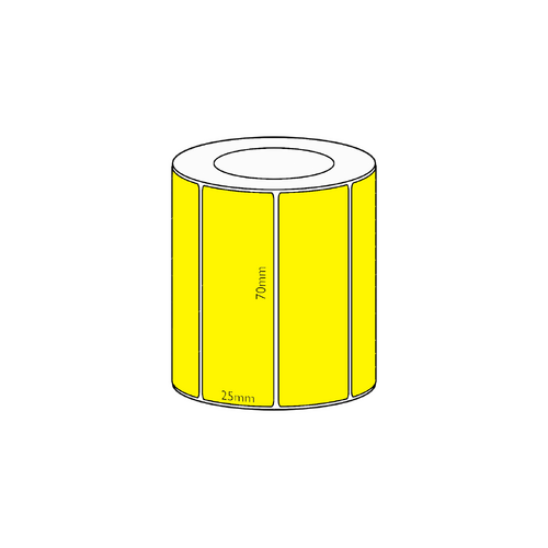 70x25mm Yellow Direct Thermal Permanent Label, 1800 per roll, 38mm core