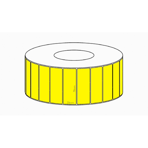 70x25mm Yellow Direct Thermal Permanent Label, 5350 per roll, 76mm core