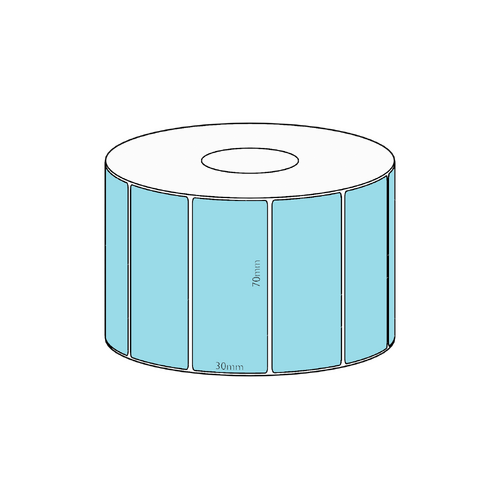 70x30mm Blue Direct Thermal Permanent Label, 1500 per roll, 38mm core